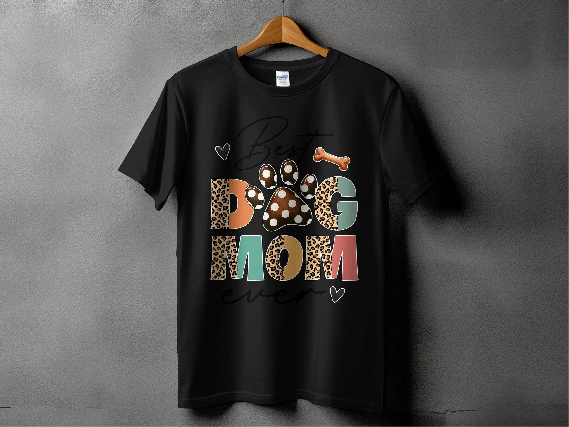 Best Dog Mom Ever Animal Print Heart Bone Graphic T-Shirt - Design & Vybe