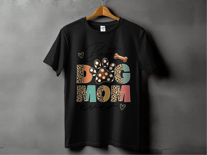 Best Dog Mom Ever Animal Print Heart Bone Graphic T-Shirt - Design & Vybe
