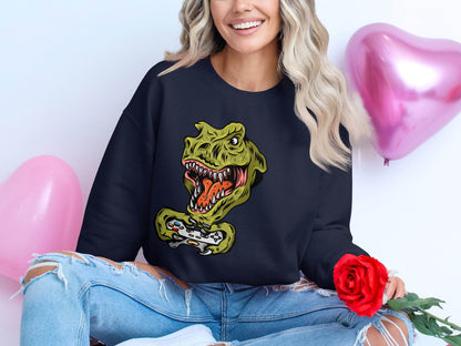 Dinosaur Gaming Graphic Design Sweater - Design & Vybe