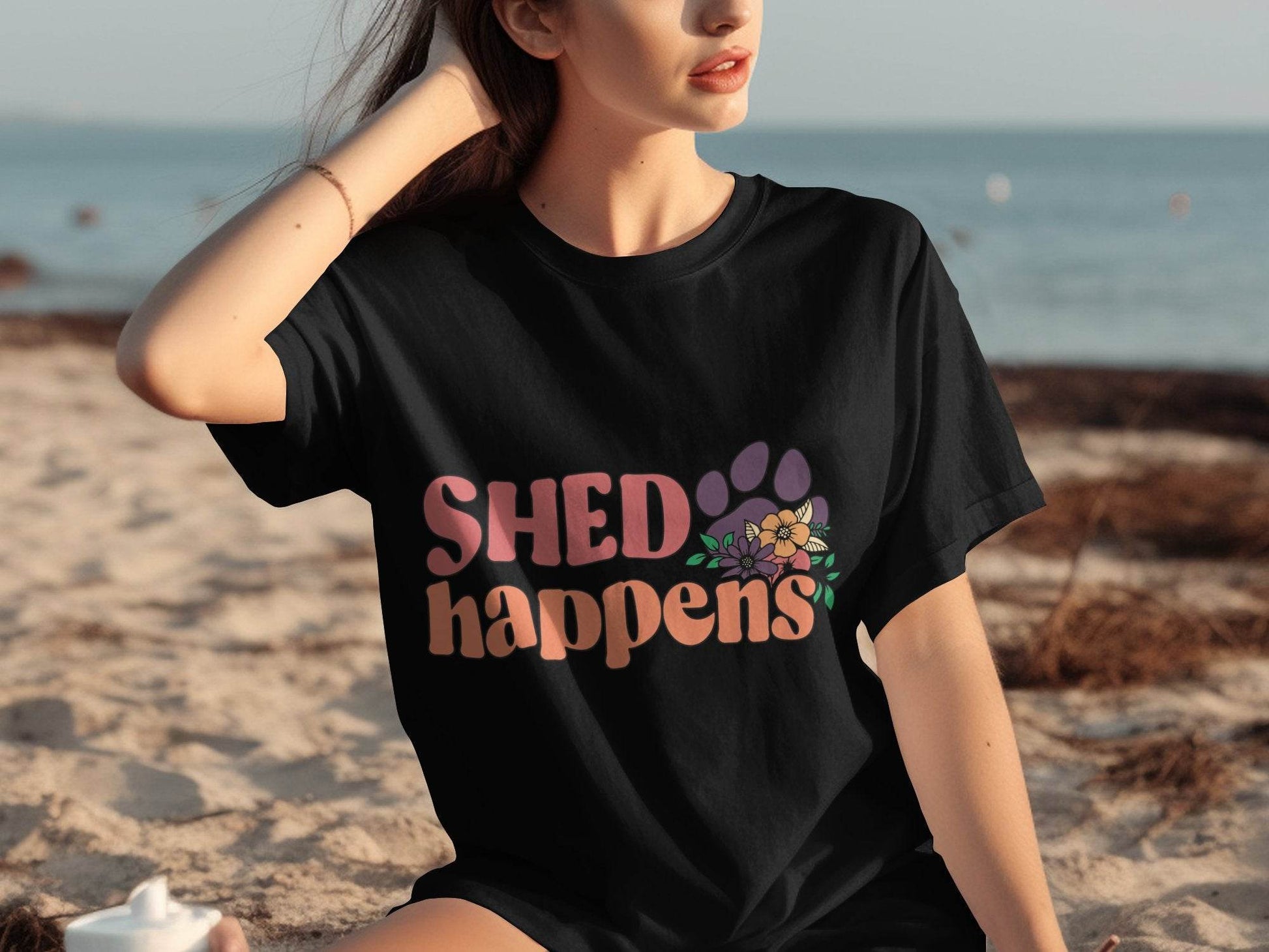 Shed Happens Dog Paw with Flowers Funny Dog Lover T-Shirt - Design & Vybe