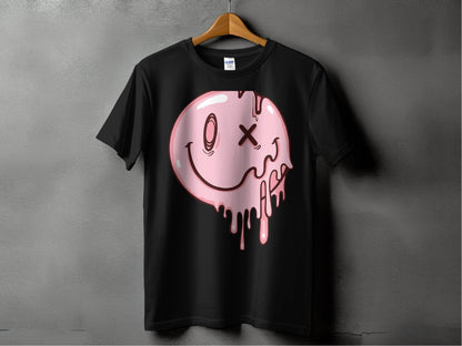 Melting Dripping Smiley Graphic Accent T-Shirt - Design & Vybe