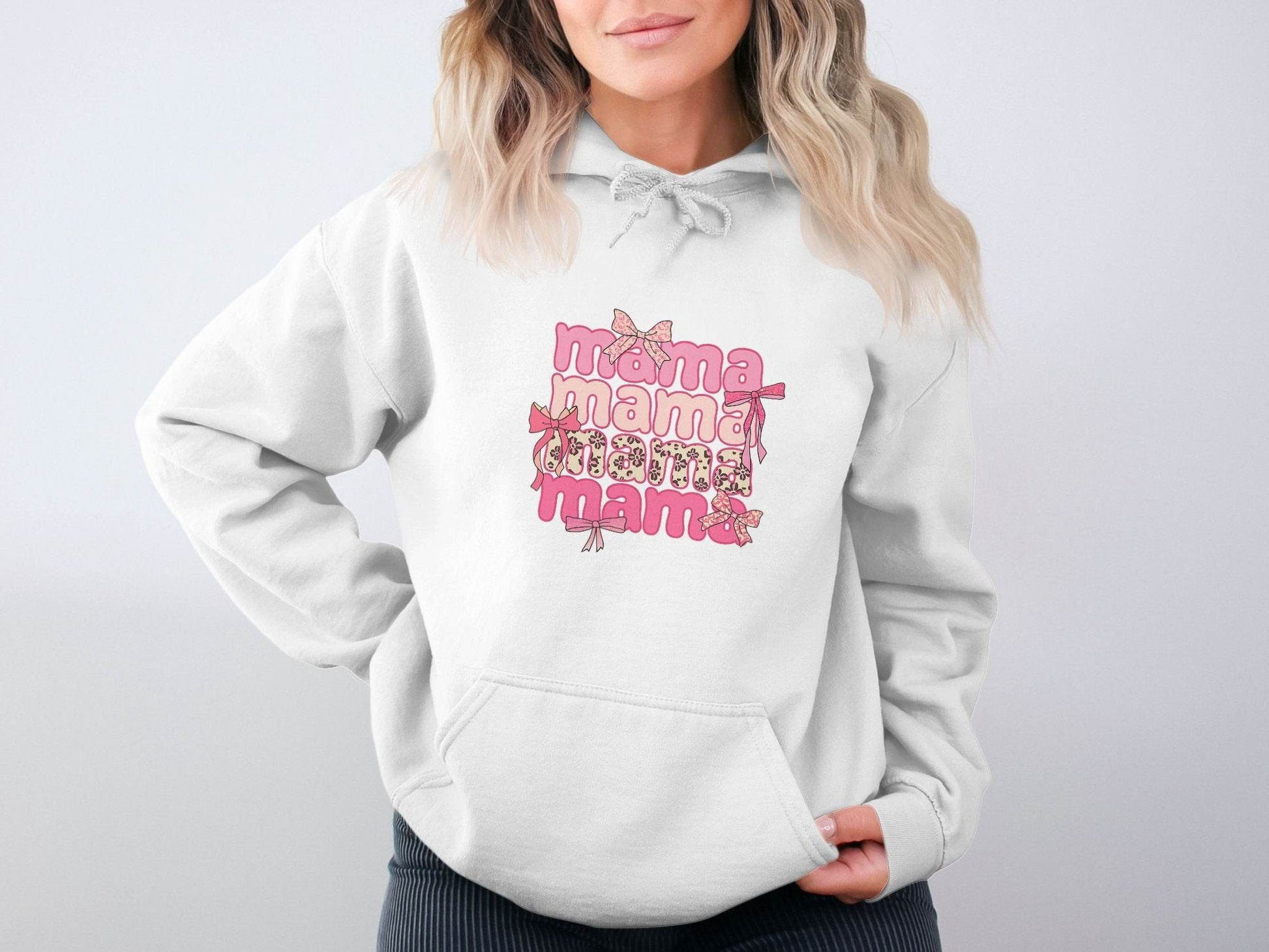 Mama Repeated With Bows Pink Themed Artwork Hoodie - Design & Vybe
