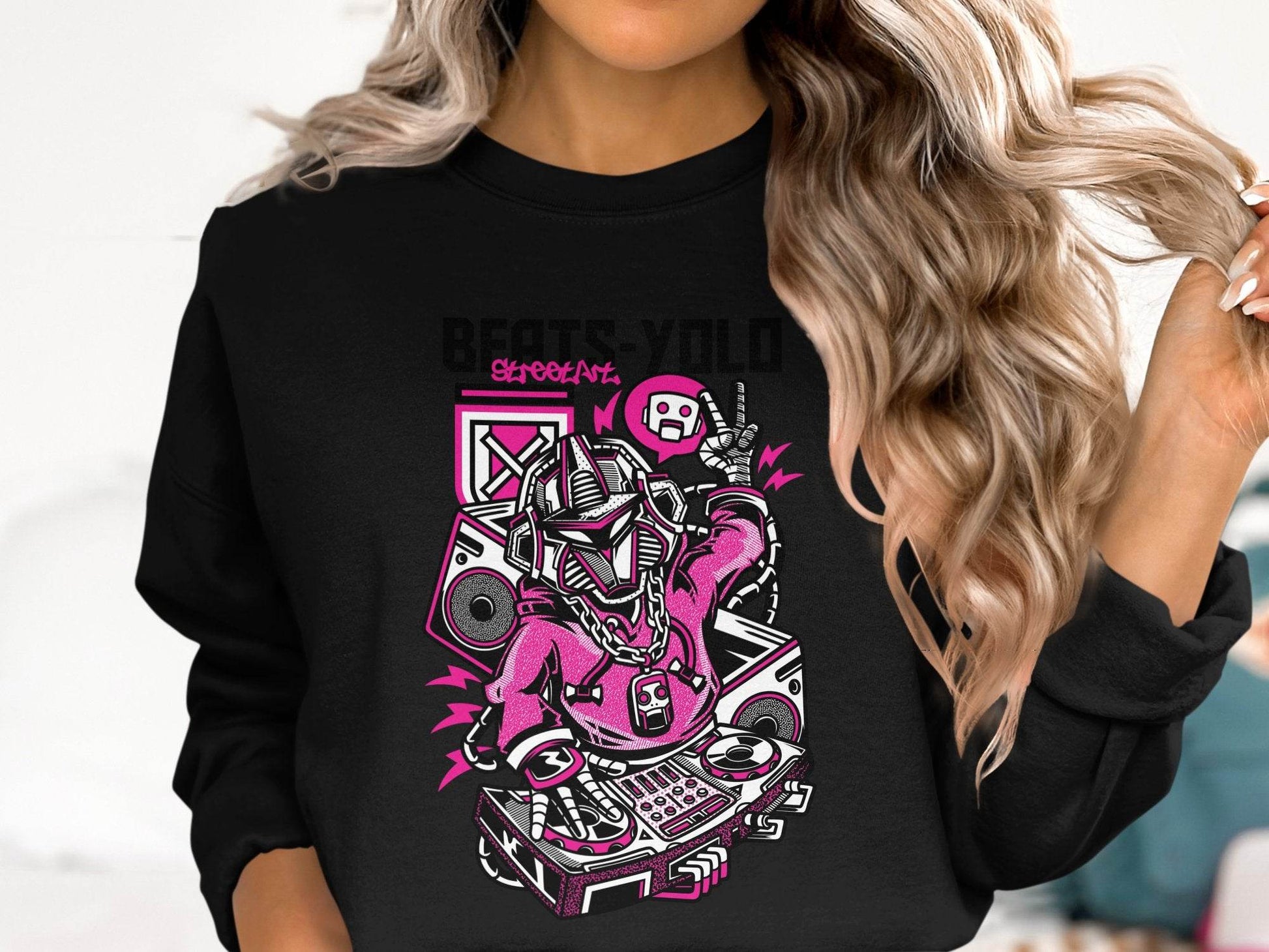 Beats Yolo Street Art Robot DJ Graphic Design Sweater - Design & Vybe