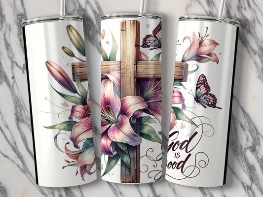 God is Good Cross with Flowers Tumbler product type