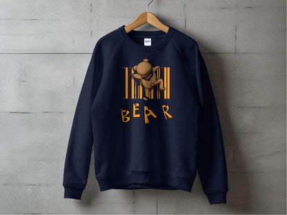 Funny Adorable Cute Bear Climbing Barcode Design Printed Sweater - Design & Vybe