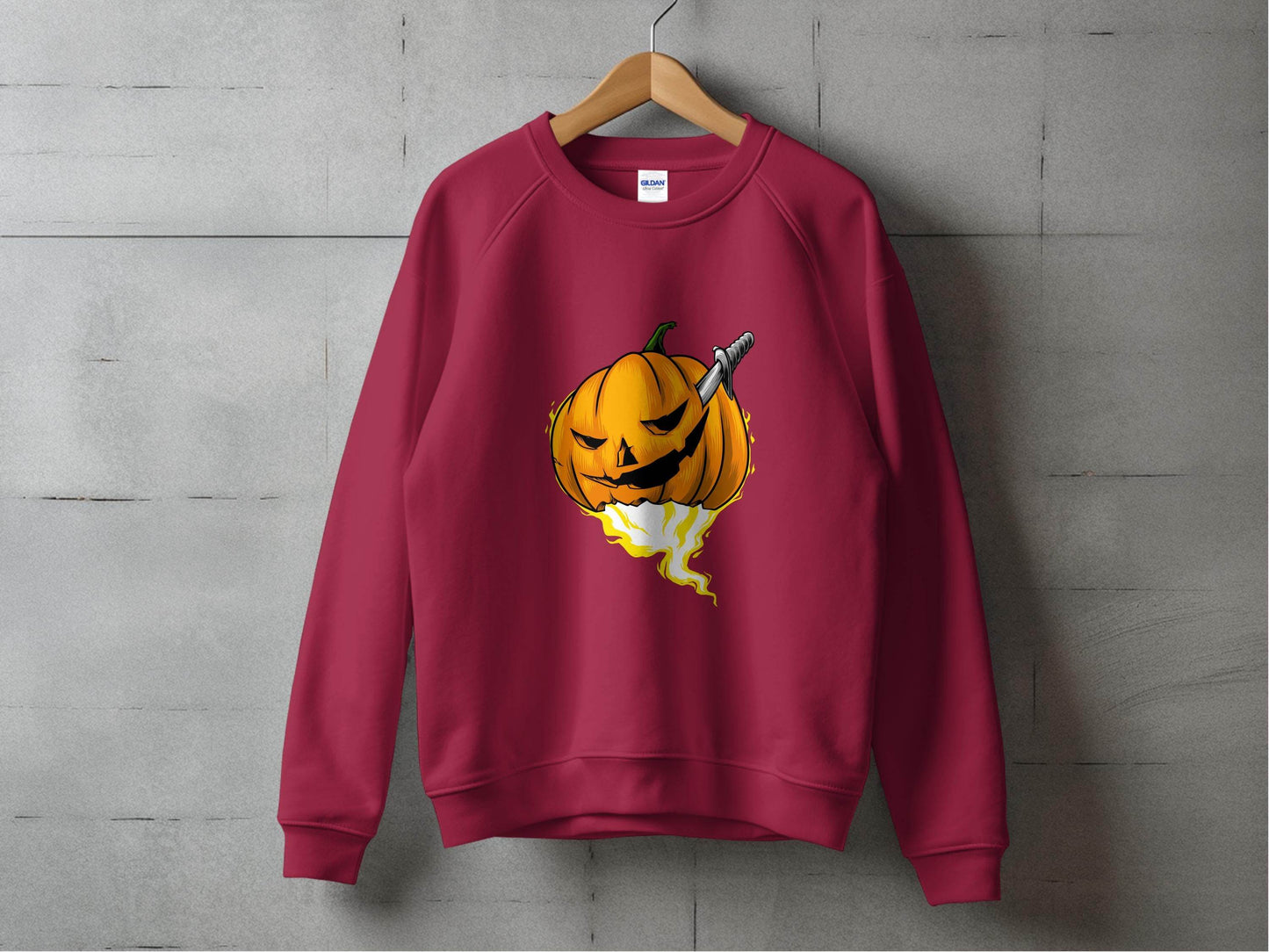 Halloween Pumpkin With Knife Illustration Design Sweater - Design & Vybe