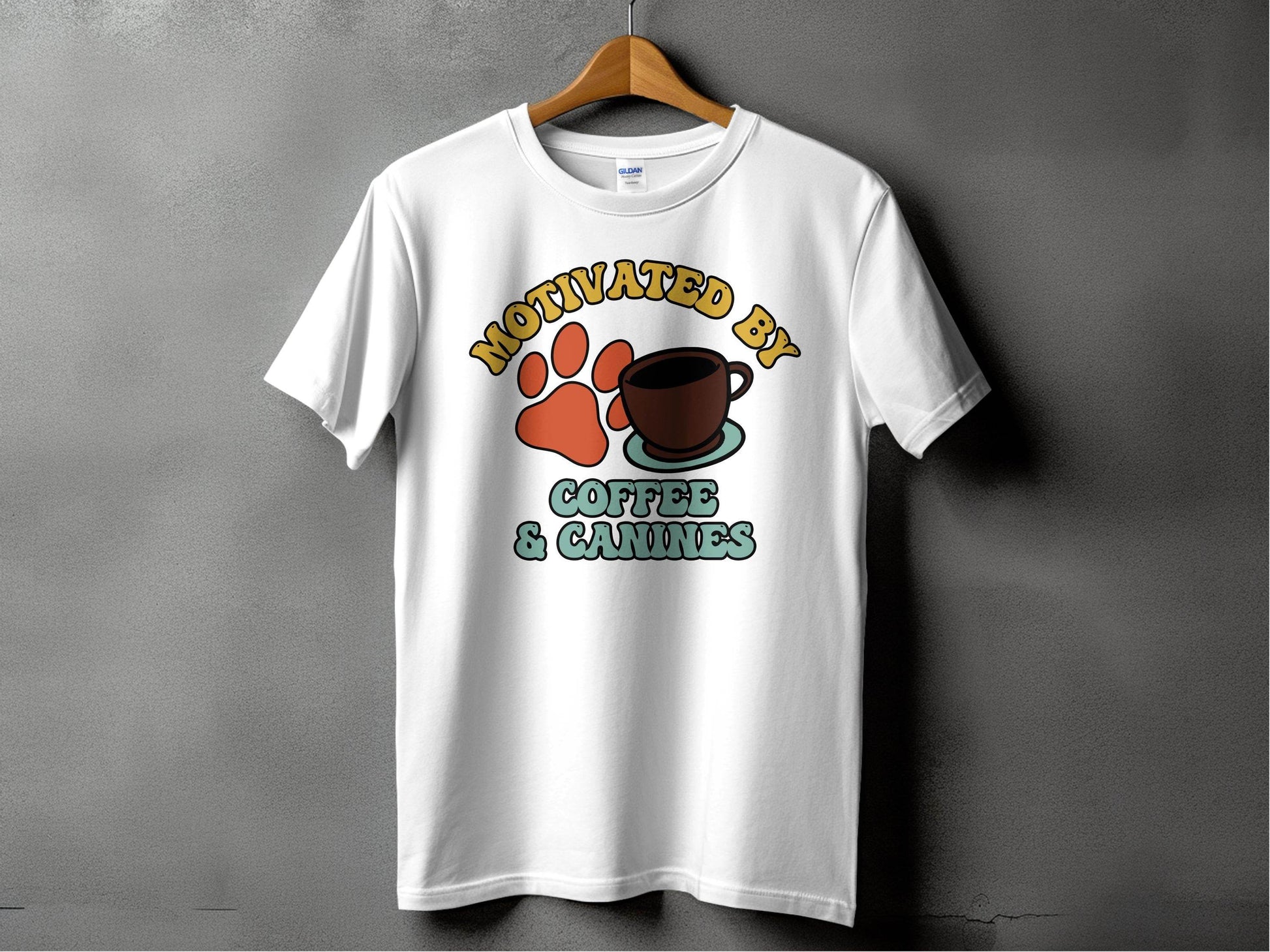 Motivated By Coffee Canines Graphic Art Novelty T-Shirt - Design & Vybe