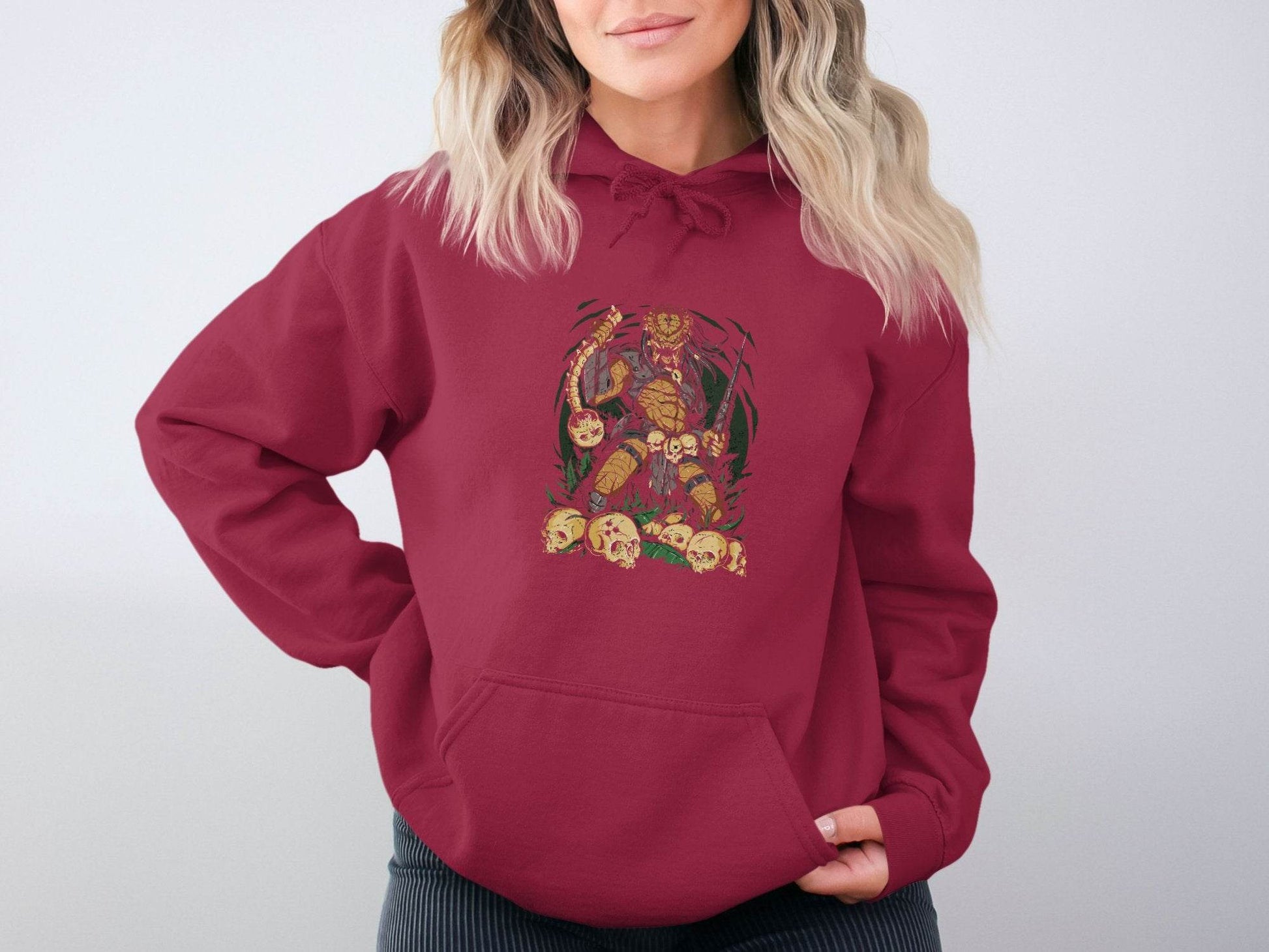 Alien Hunter Predator Weapon In Skulls Design Graphic Hoodie - Design & Vybe