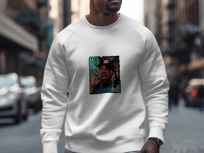 Ice Cube Smoking Cigar with Chain Portrait Art Sweater - Design & Vybe
