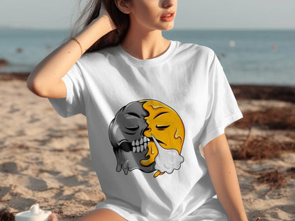Duality of Nature Smiley Graphic Print T-Shirt - Design & Vybe