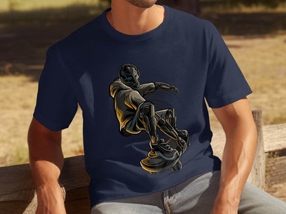 Futuristic Robot Skateboarding Graphic on Trendy T-Shirt - Design & Vybe