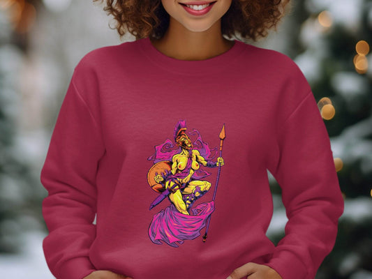 Striking Female Warrior with Spear Graphic Art Sweater - Design & Vybe