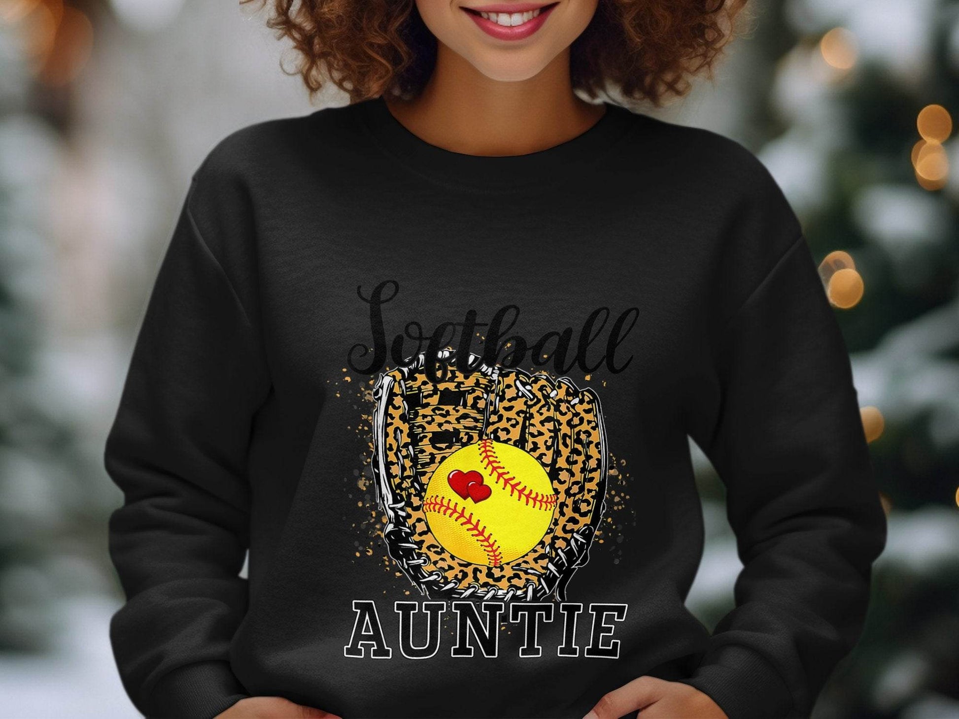 Softball Auntie with Hearts and Leopard Glove Design Sweater - Design & Vybe