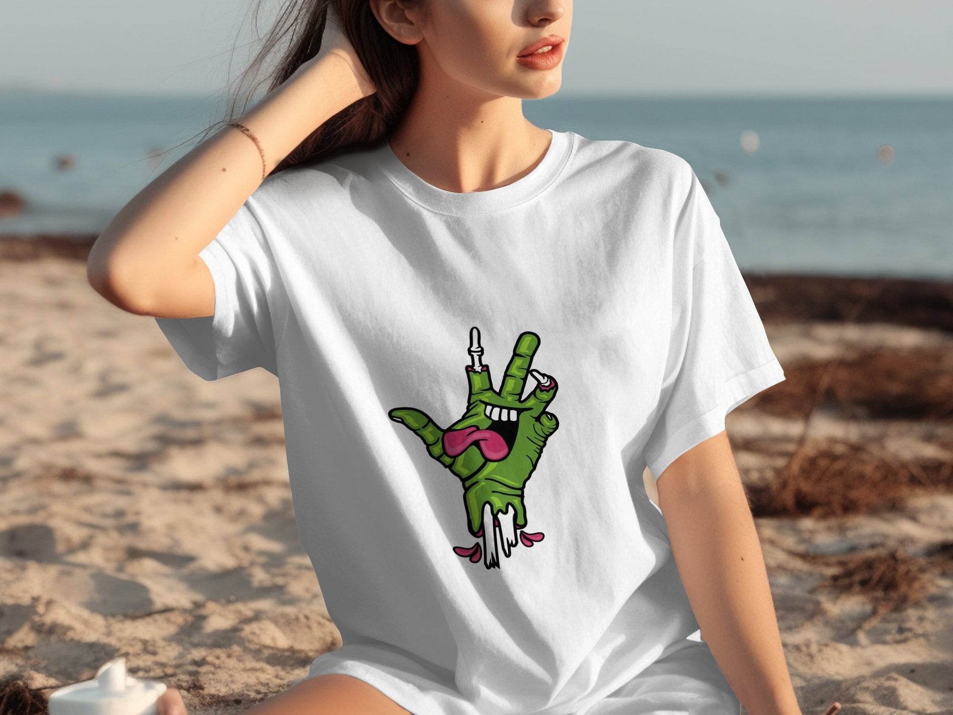 Zombie Hand Peace Sign Cool Graphic Design T-Shirt - Design & Vybe
