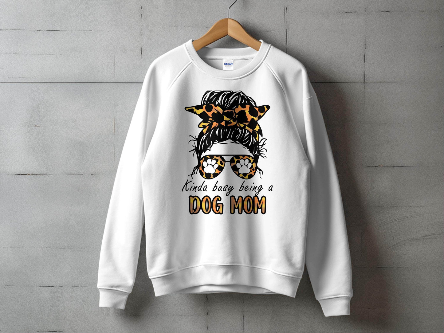 Kinda Busy Being A Dog Mom with Paw Print Glasses Sweater - Design & Vybe