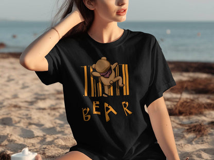 Funny Adorable Cute Bear Climbing Barcode Design Printed T-shirt - Design & Vybe
