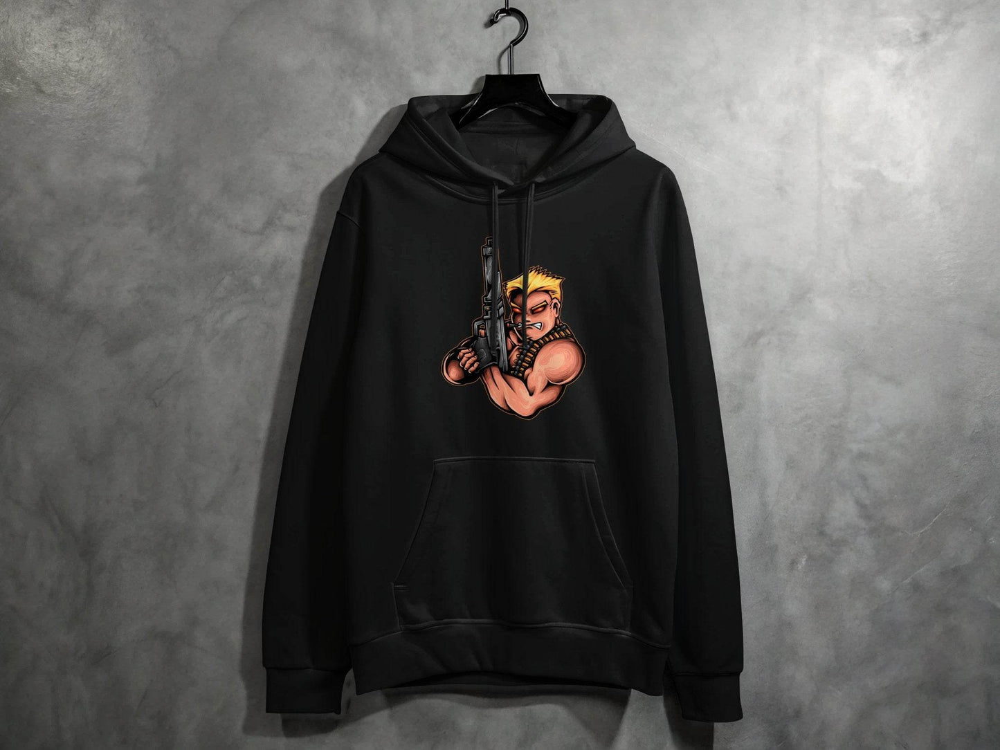 Fierce Cartoon Character with Gun Design Hoodie - Design & Vybe
