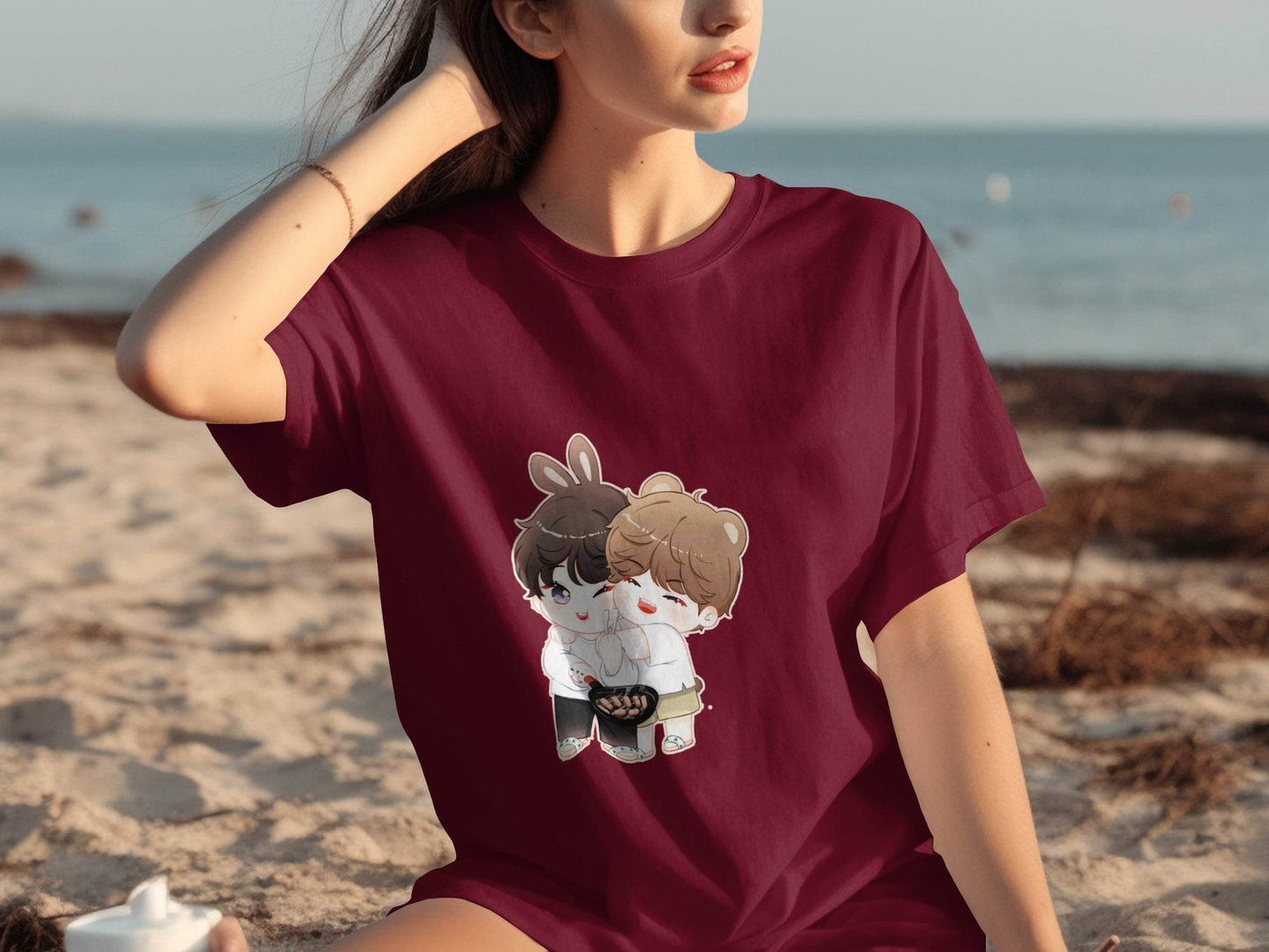 Cute Bunny Bear Cartoons Cooking Together T-Shirt - Design & Vybe