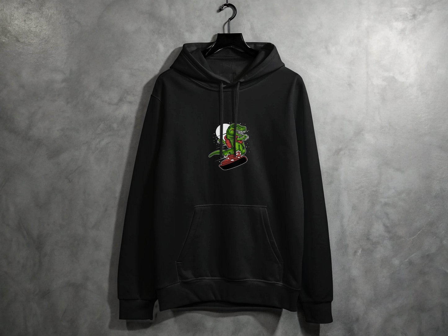 Dinosaur On a Snowboard Cartoon Graphic Style Hoodie - Design & Vybe