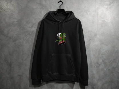 Dinosaur On a Snowboard Cartoon Graphic Style Hoodie - Design & Vybe