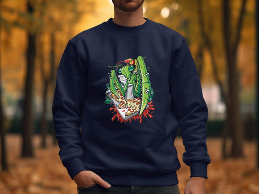 Praying Mantis Enjoying Pizza With Some Drinks Sweater - Design & Vybe