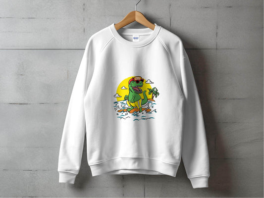 Cool Dinosaur Surfing Printed Stylish Sweater - Design & Vybe
