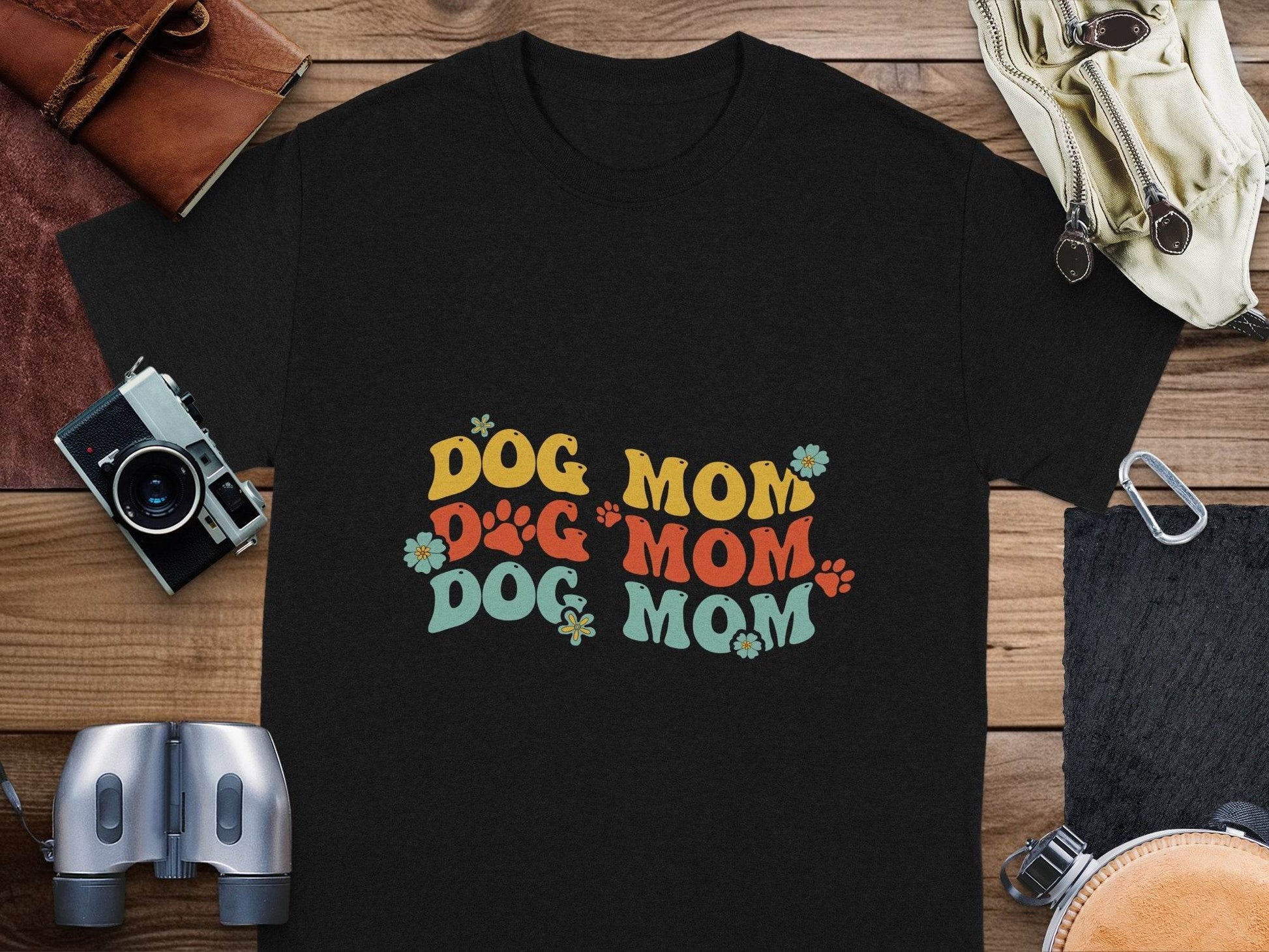 Dog Mom Retro Style with Flowers and Paw Prints T-Shirt - Design & Vybe