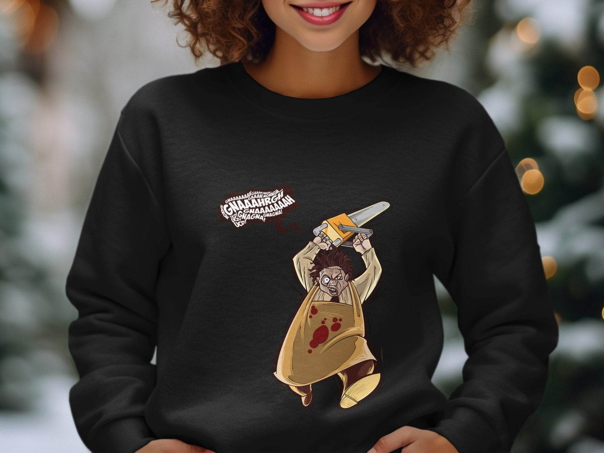 Horror Movie Villain with Chainsaw Illustration Sweater - Design & Vybe