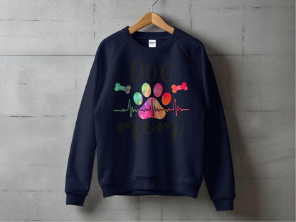 Dog Mom with Paw Print and Heartbeat Graphic Design Sweater - Design & Vybe
