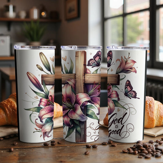 Inspirational God is Good Floral Cross Tumbler product
