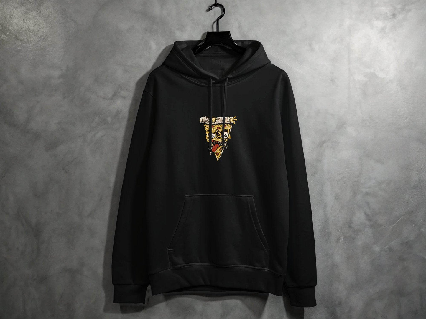 Creepy Pizza Slice with Evil Face Graphic Print Hoodie - Design & Vybe