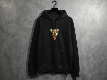 Creepy Pizza Slice with Evil Face Graphic Print Hoodie - Design & Vybe