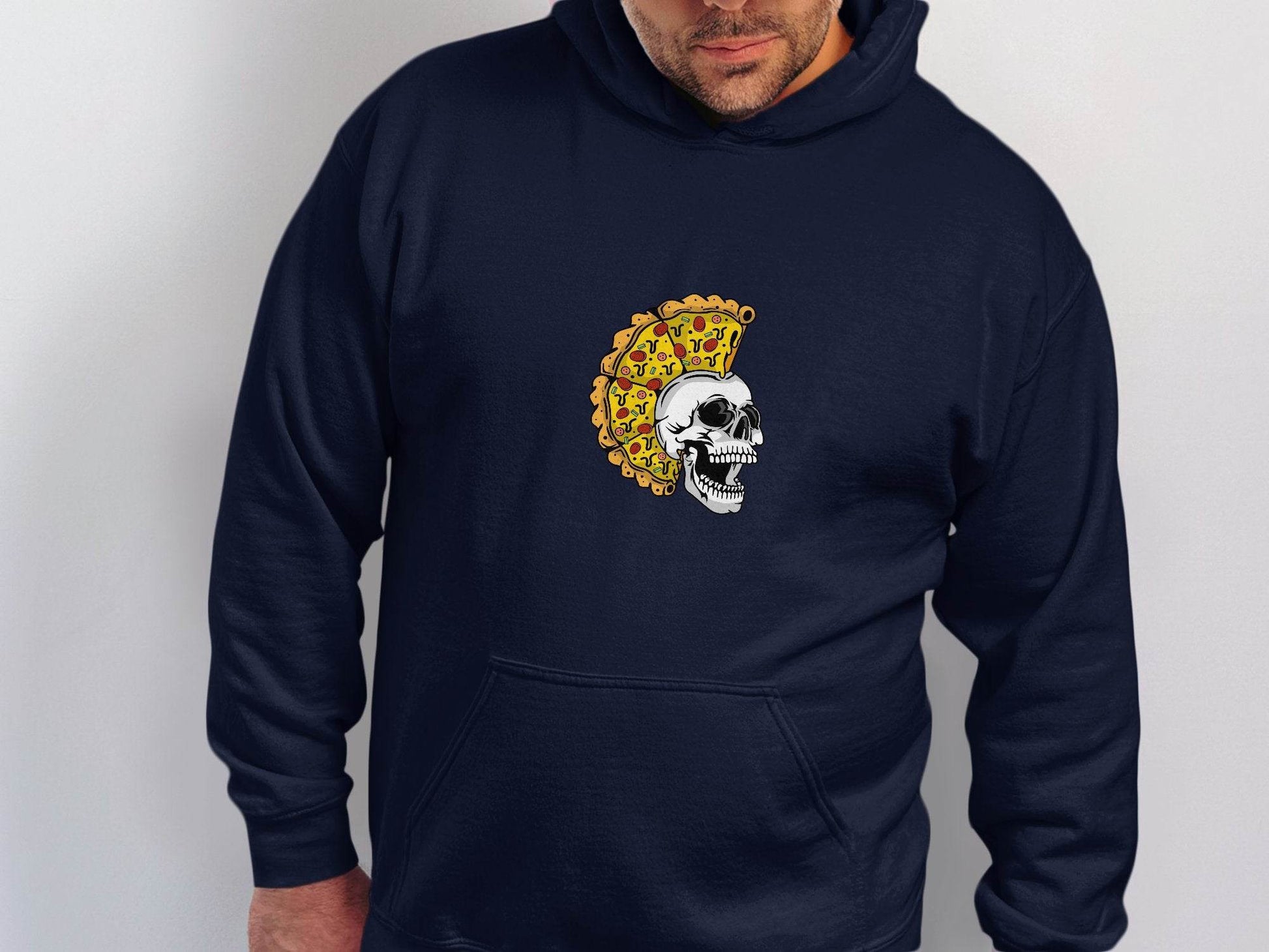 Skull with Pizza Hairstyle Graphic Novelty Design Hoodie - Design & Vybe
