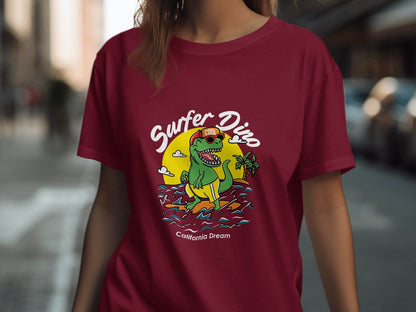 Cool Dinosaur Surfing Printed Stylish T-Shirt - Design & Vybe