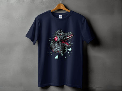 Fierce Dinosaur with Headphones Graphic T-Shirt - Design & Vybe