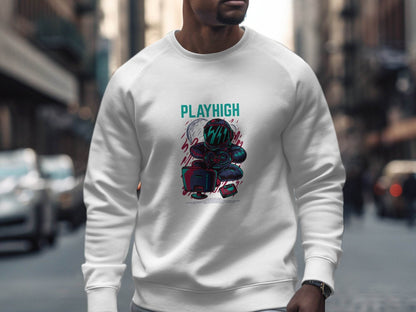 Play High Astronaut Gamer Gaming Illustration Sweater - Design & Vybe