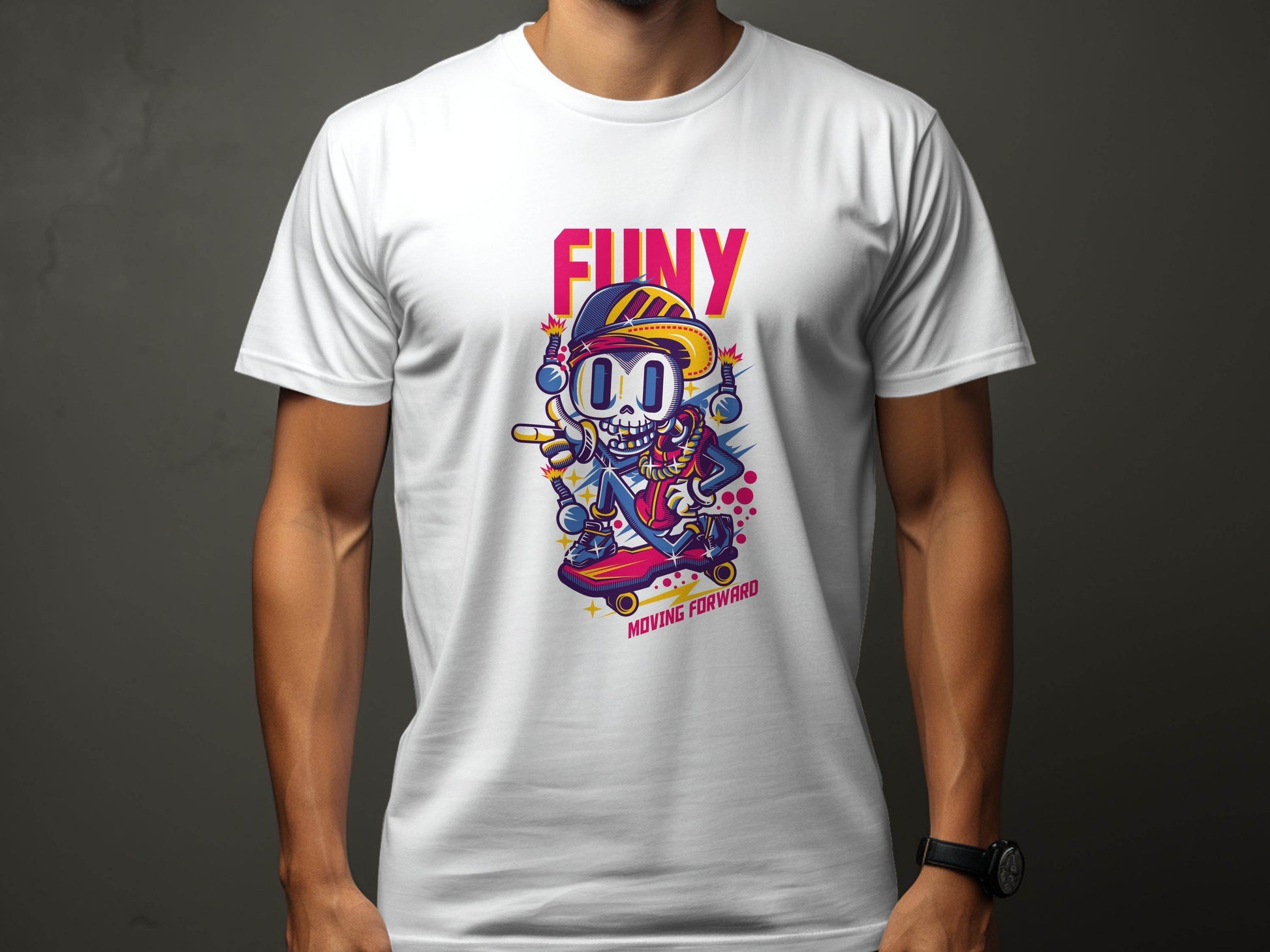 Funny Skull With Bomb On Skateboard Moving Forward T-Shirt - Design & Vybe