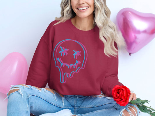 Unique Funny Dripping Smiley Graffiti Dead Face Graphic Sweater - Design & Vybe