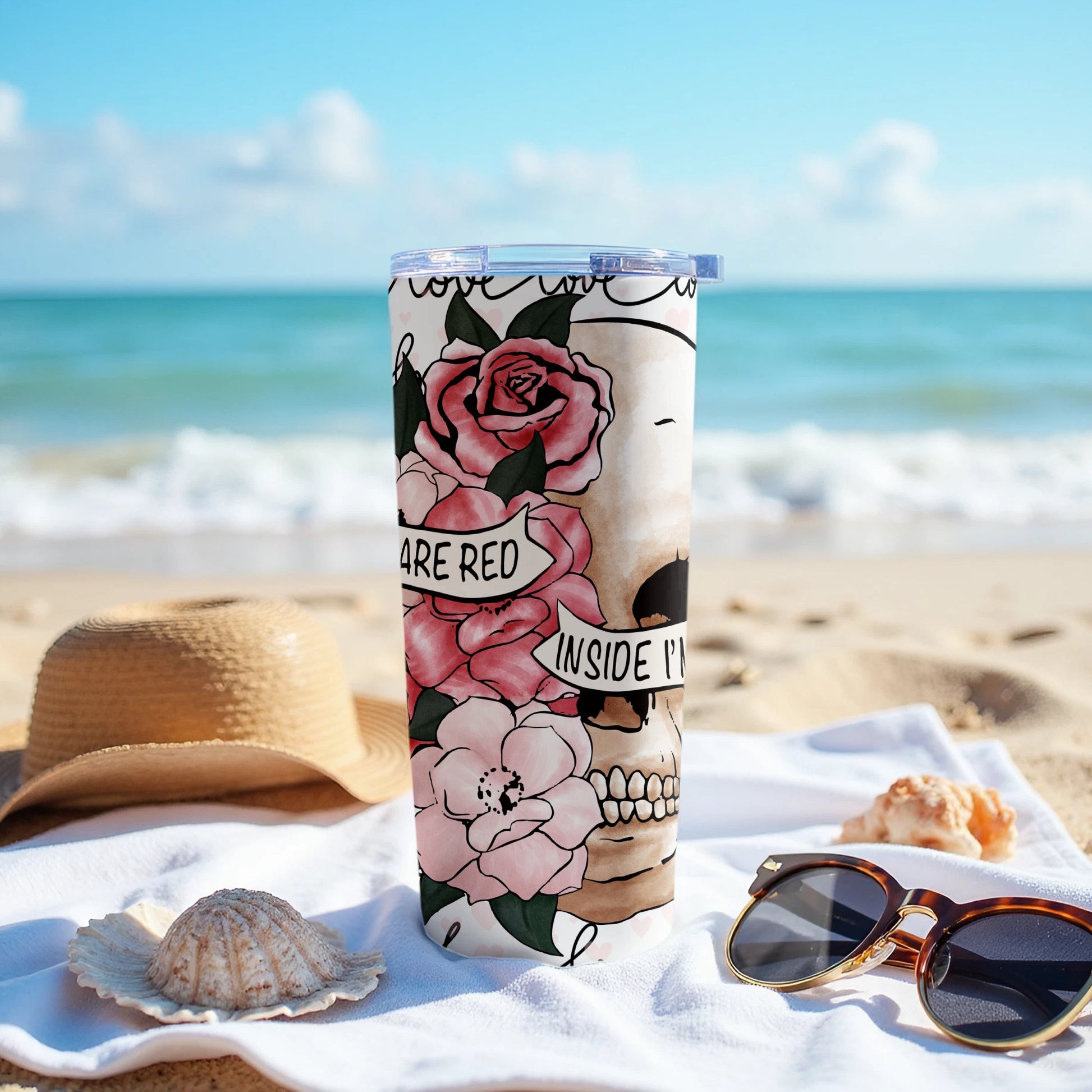 Skull with Roses Design Tumbler Beverage Holder Product