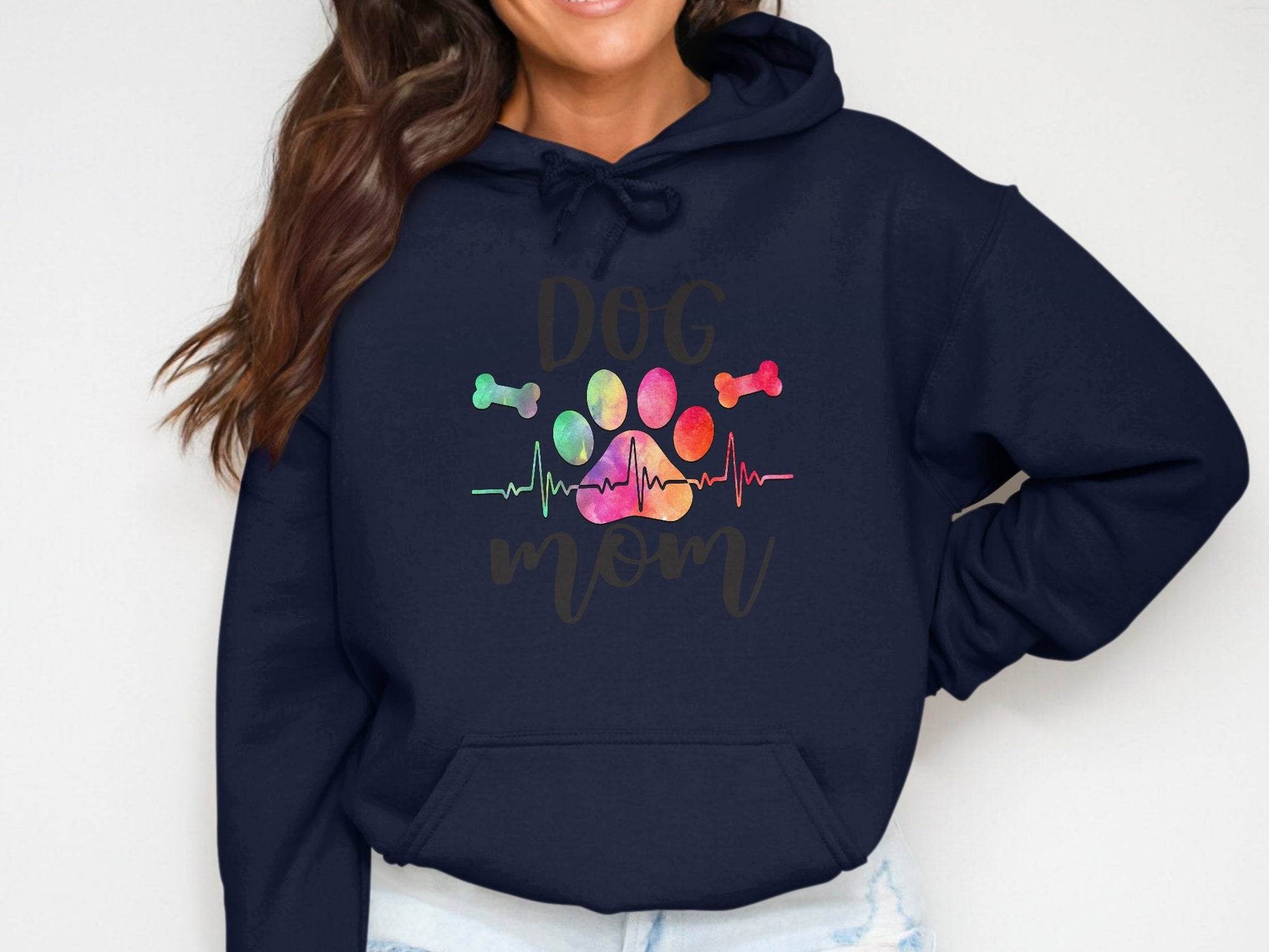 Dog Mom with Paw Print and Heartbeat Graphic Design Hoodie - Design & Vybe