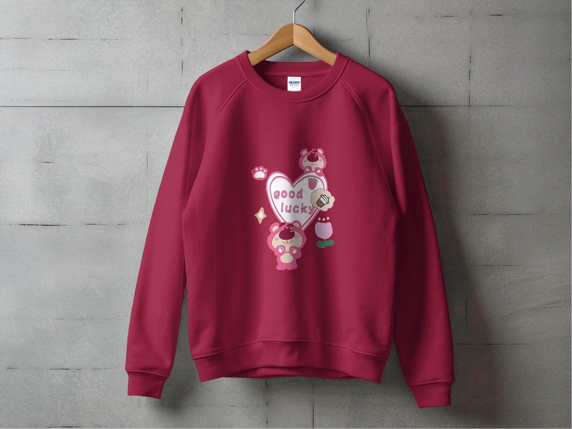 Cute Pink Bear With Good Lucky Heart Design Sweater - Design & Vybe