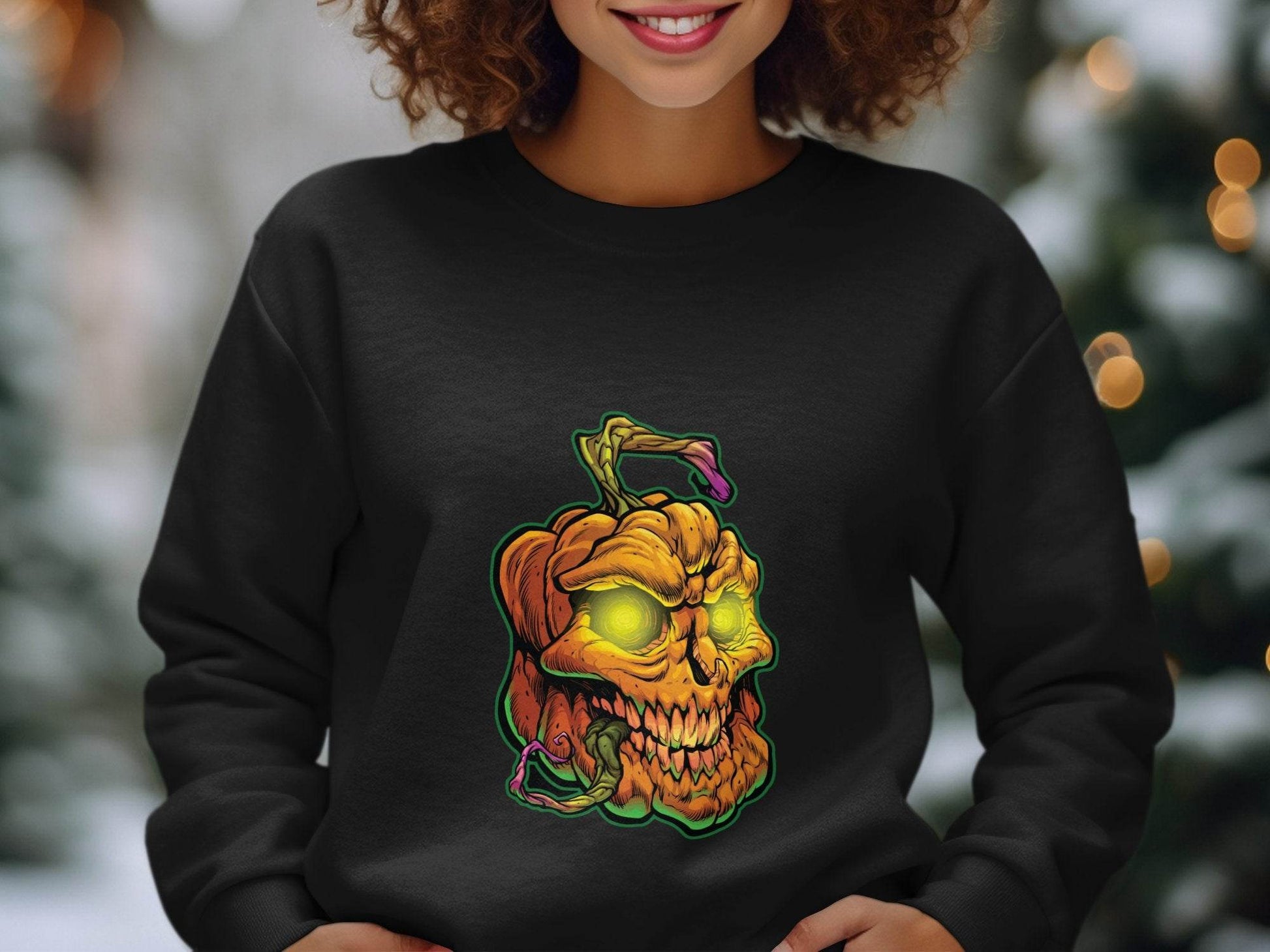 Glowing Eye Spooky Scary Pumpkin Skull Halloween Sweater - Design & Vybe