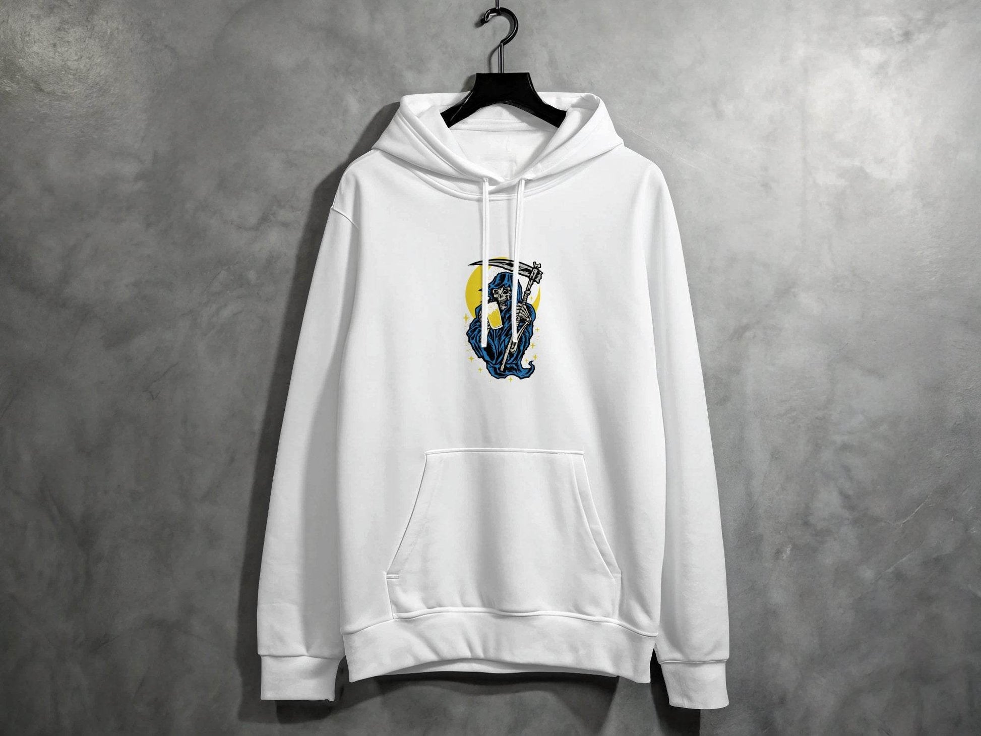 Grim Reaper Holding Beer Glass With Crescent Moon Hoodie - Design & Vybe