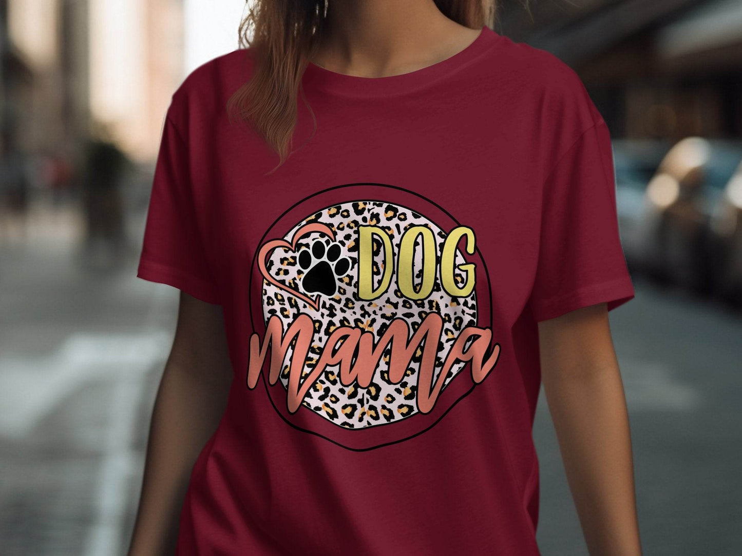 Dog Mama Paw Print On Leopard Print Background T-Shirt - Design & Vybe