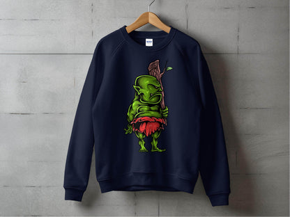 Green Troll Graphic Sweater With Red Skirt And Bat - Design & Vybe