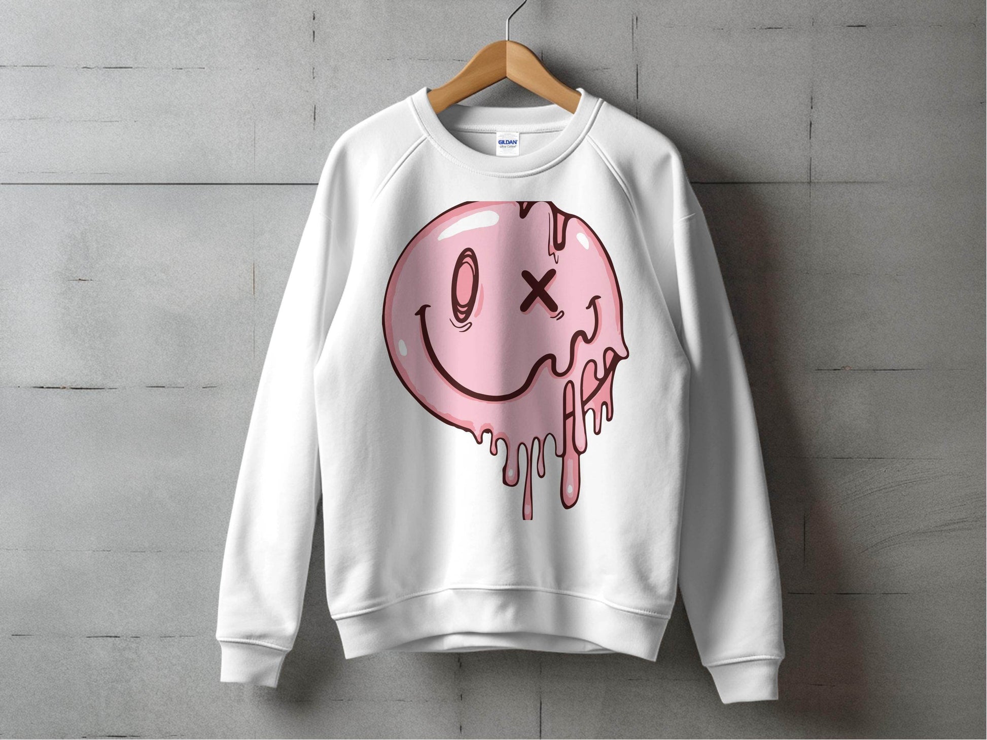 Melting Dripping Smiley Graphic Accent Sweater - Design & Vybe