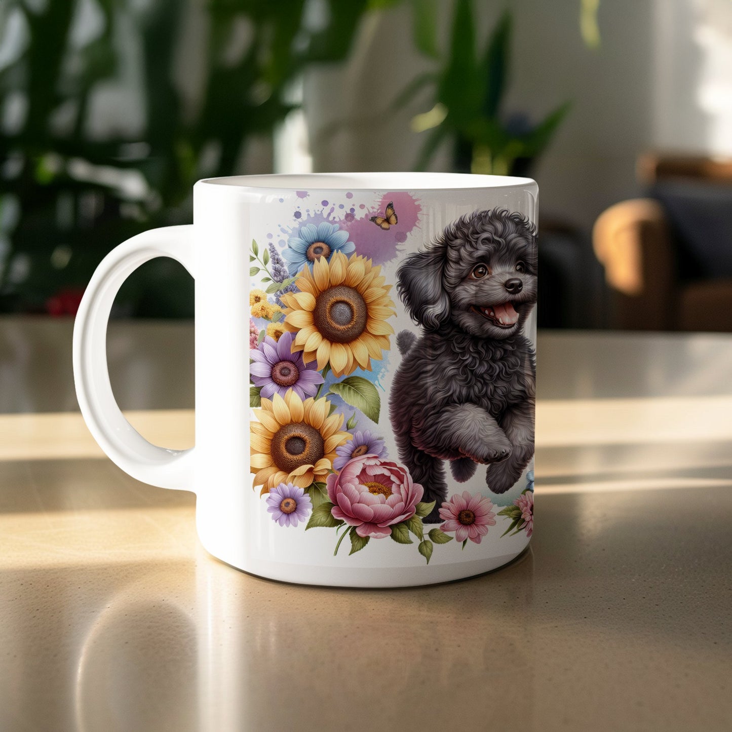 Adorable Fluffy Dog with Flower Design Mug product
