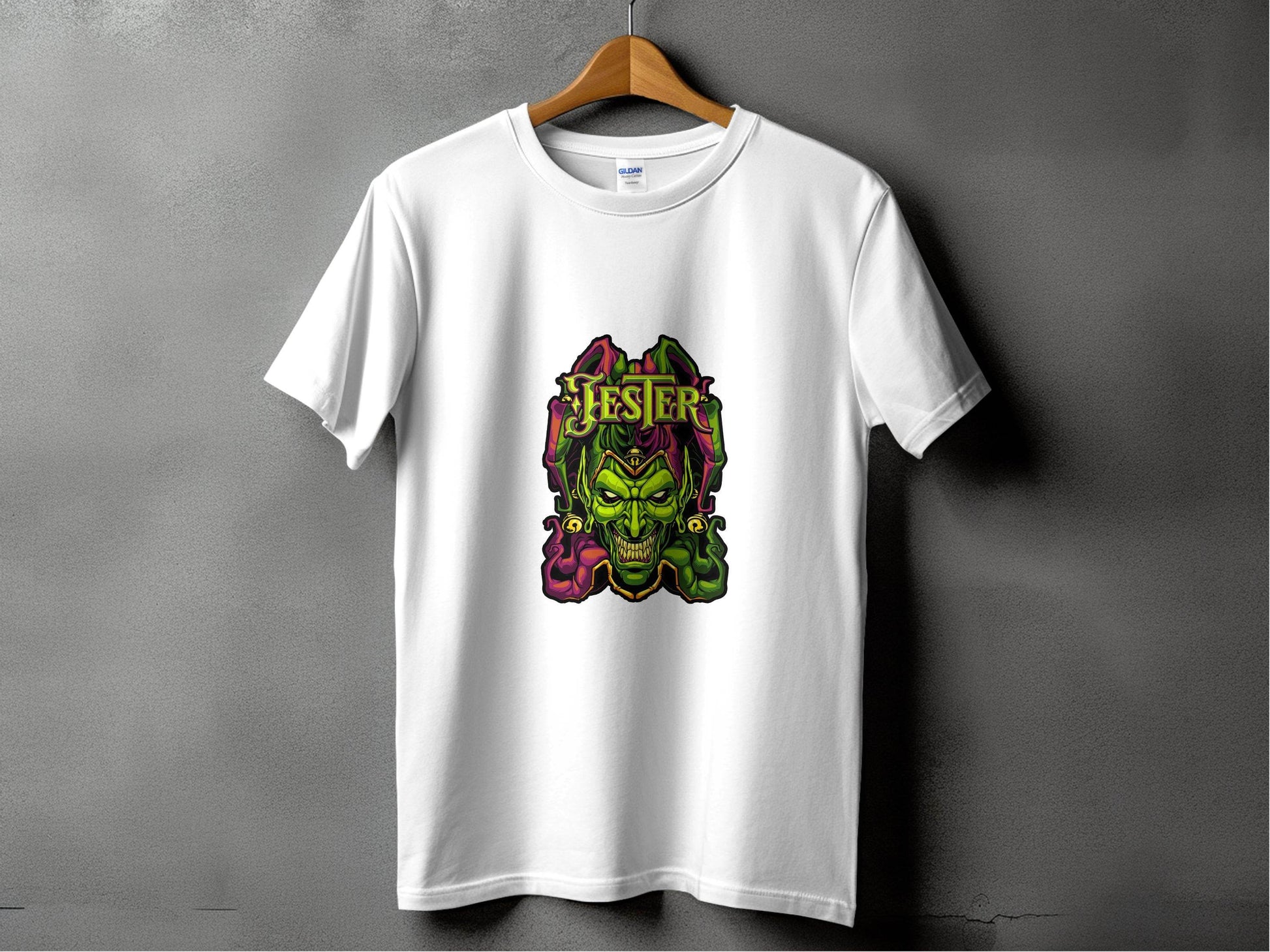 Wicked Jester Graphic Green Purple Gold Artwork T-Shirt - Design & Vybe
