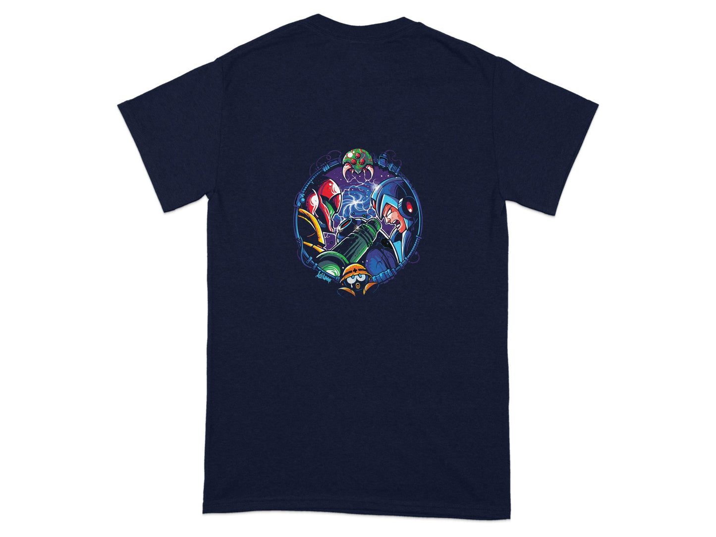 Metroid Meets Mega Man Character Design in Space T-Shirt - Design & Vybe