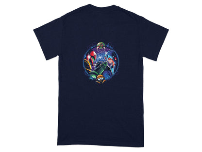 Metroid Meets Mega Man Character Design in Space T-Shirt - Design & Vybe